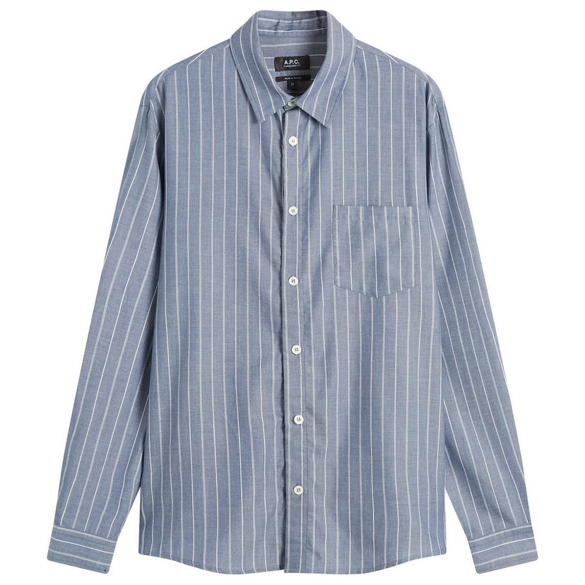 Риза A.P.C. Men's Clement Stripe Shirt, Size Small Синьо | COHJU-H12512-IAA