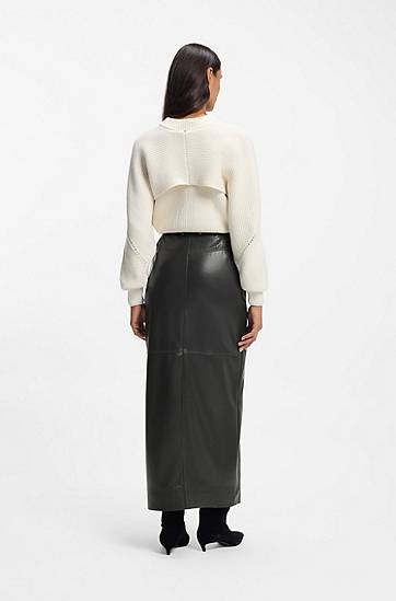 Пола BOSS Long-length faux-leather pencil skirt with tie belt Черно | 50552363, 1