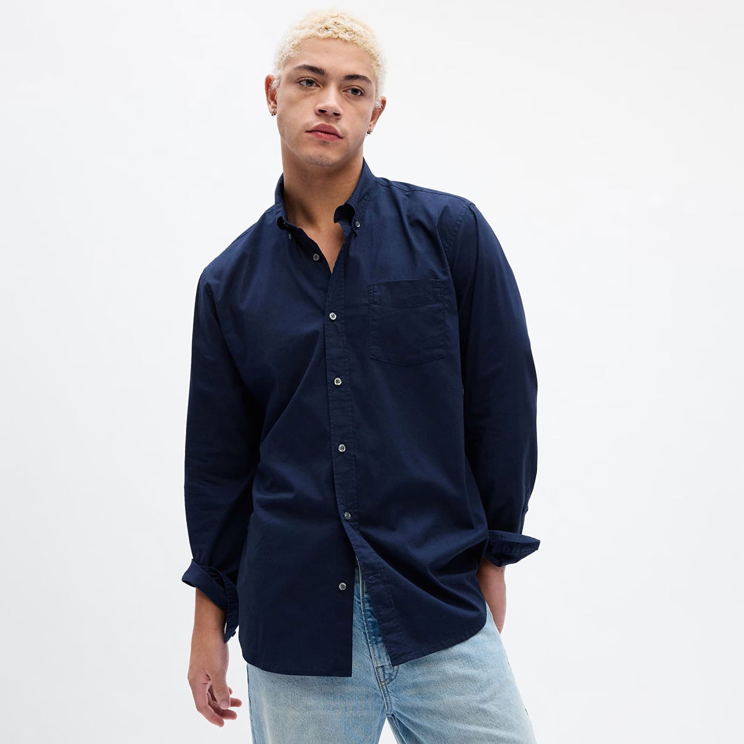 Риза GAP Standard Stretch Poplin Shirt Tapestry Navy Тъмно синьо | 750552-08, 0