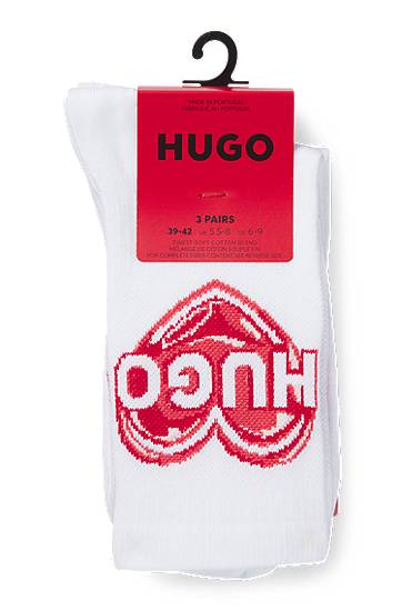Чорапи BOSS Three-Pack Cotton-Blend Crew Socks with Logos Бяло | 50530508, 1