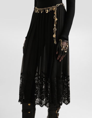 Пола Dolce & Gabbana Dolce & Gabbana Pleated Chiffon Midi Skirt with Lace Trim Черно | F4C6ATFUSNWN0000, 3