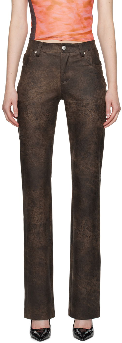 Панталони MISBHV Cracked Faux-Leather Trousers Кафяво | 231W310, 0