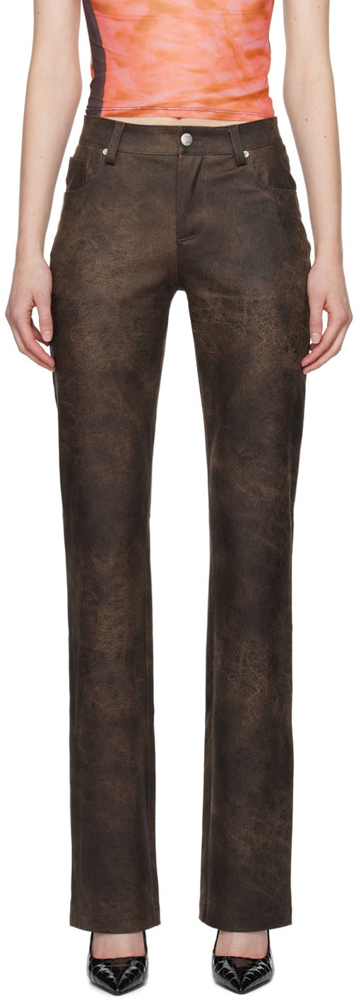 Панталони MISBHV Cracked Faux-Leather Trousers Кафяво | 231W310