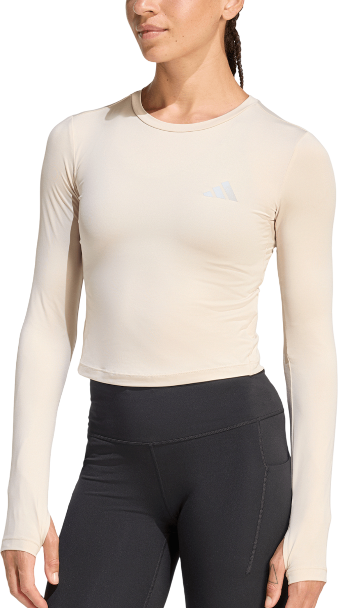 Съкратен топ adidas Originals Essentials Fitted Long-Sleeve Cropped Top with Thumbholes Бежово | ke8413