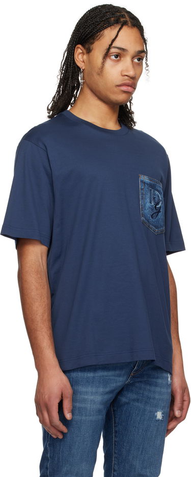 Тениска Dolce & Gabbana Dolce&Gabbana Cotton T-Shirt with Denim Pocket and Logo Embroidery Синьо | G8PN9ZG7O4J, 1