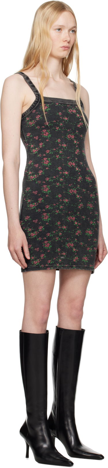 Pокля Alexander Wang Alexander Wang Floral-Print Waffle Knit Mini Dress Черно | 8C4246605P, 1
