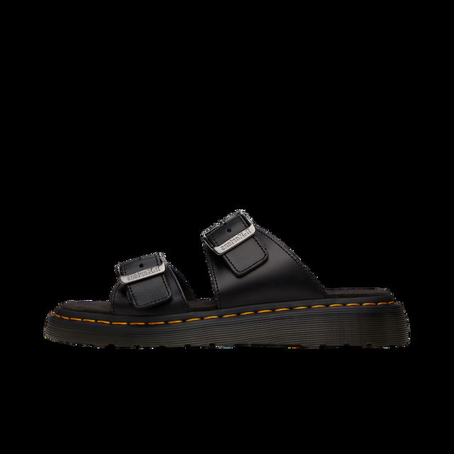 Black Josef Leather Buckle Slide Sandals