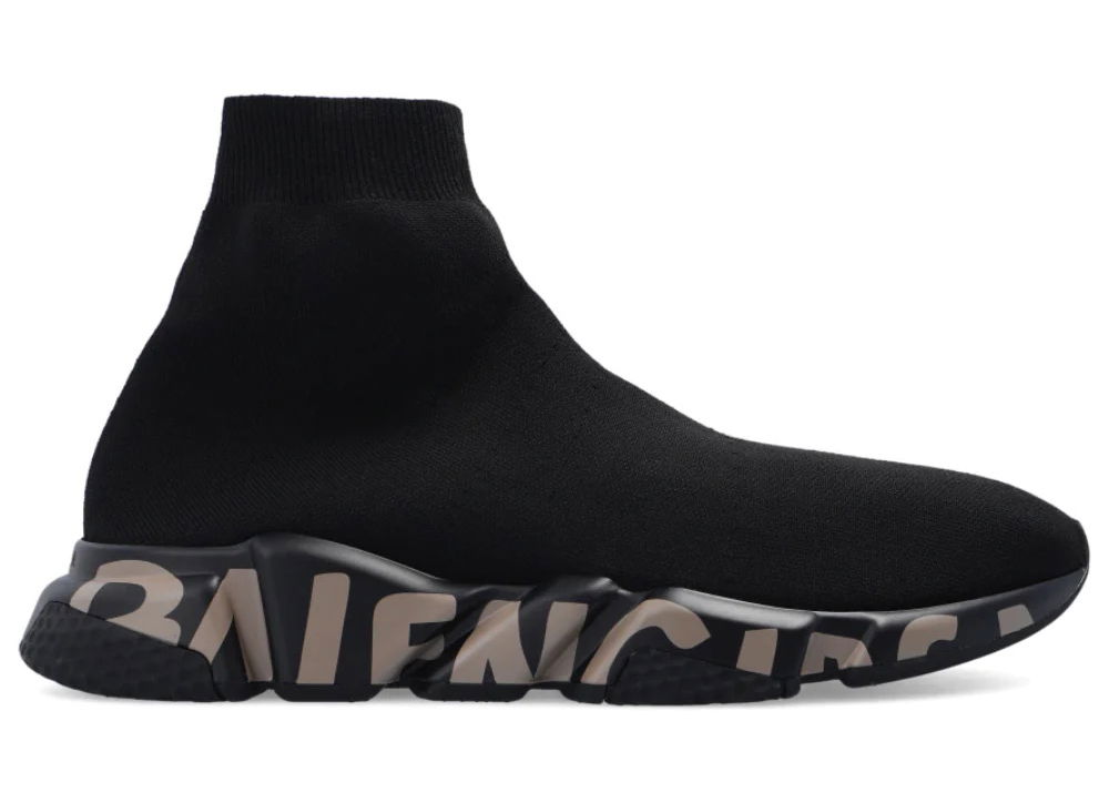 Кецове и обувки Balenciaga Speed Graffiti Trainers "Black/Dark Beige" Черно | 645334W2DB71910, 0