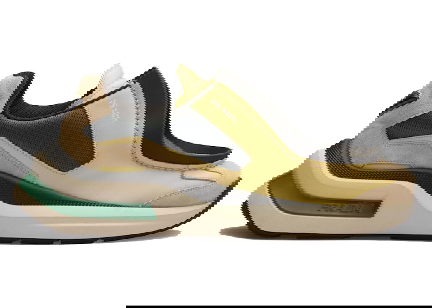 Кецове и обувки Prada Brushed Leather Bike Fabric Suede "Vanilla Anthracite Green" Бежово | 2EG424_3LNN_F03M3, 0