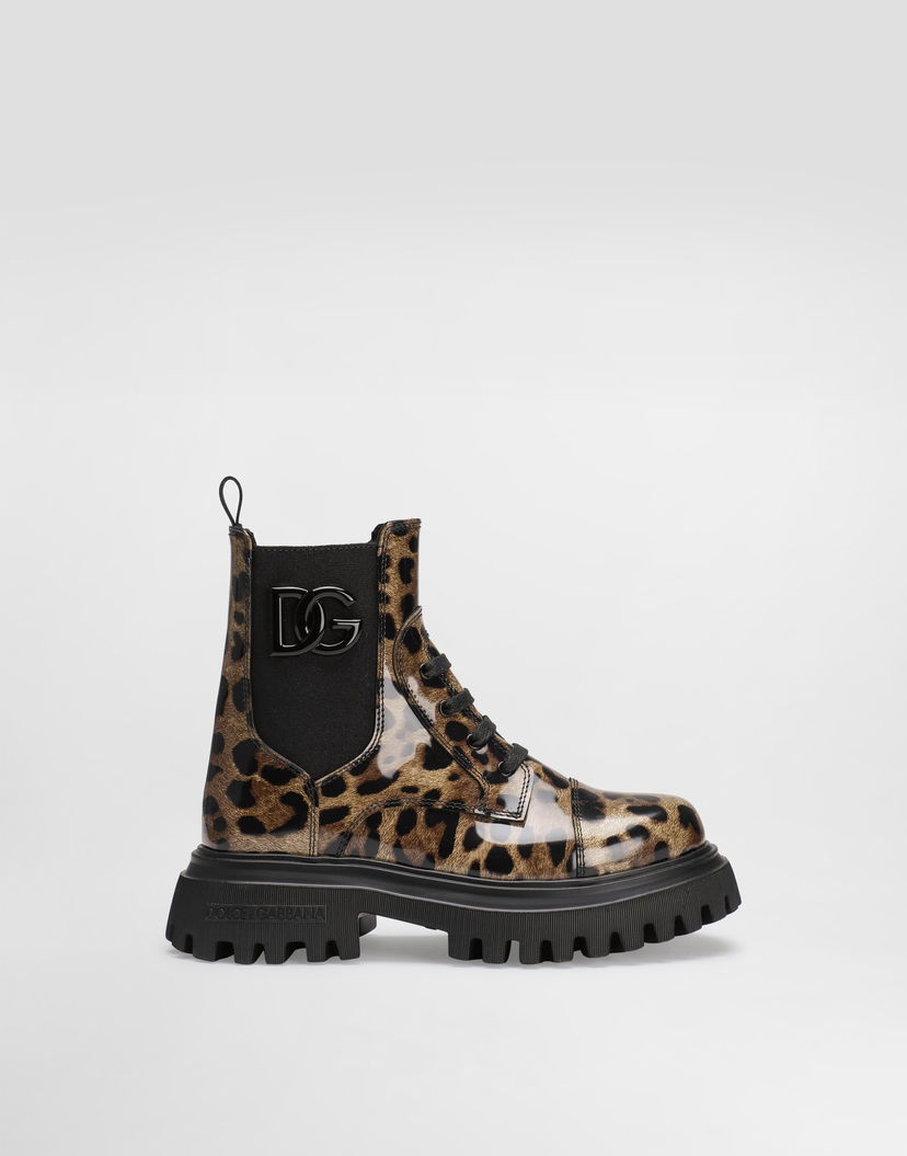 Аксесоари Dolce & Gabbana Dolce & Gabbana Printed Shiny Calfskin Ankle Boots Кафяво | D11360AM568HA93M