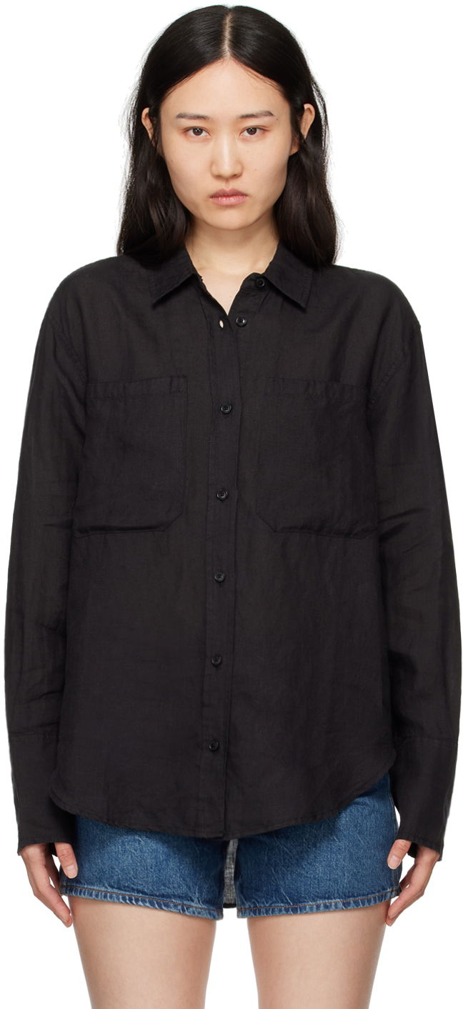 Риза Anine Bing ANINE BING Dante Linen Shirt Черно | A-07-4836-BLK26, 0