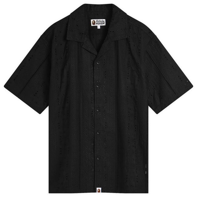 A Bathing Ape Embroidery Open Collar Short Sleeve Shirt, Size Large