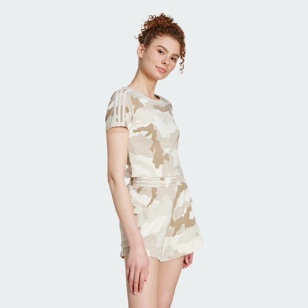 Съкратен топ adidas Performance Essentials 3-Stripes Camo Print Cropped T-Shirt Бежово | IY1681, 0