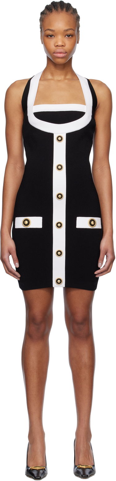 Pокля Balmain Balmain Two-Tone Halterneck Knit Mini Dress Черно | EF1R2390KH99, 0