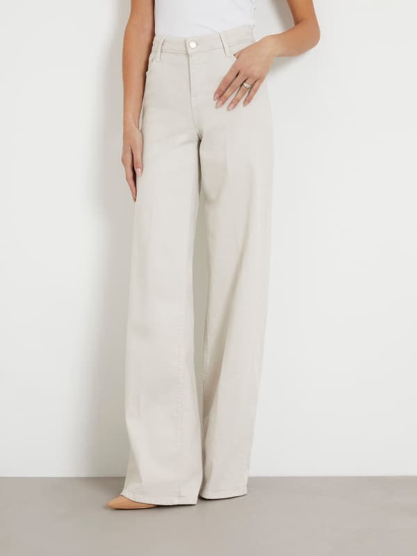 Панталони GUESS Mid Rise Wide Leg Pant Бежово | W4RA96WFXVA, 0