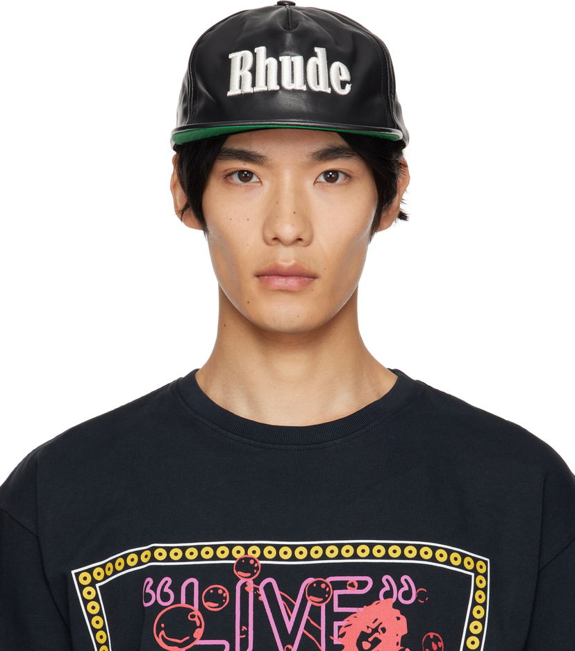 Шапка с козирка Rhude Rhude Logo Leather Cap Черно | RHPF25HA01459