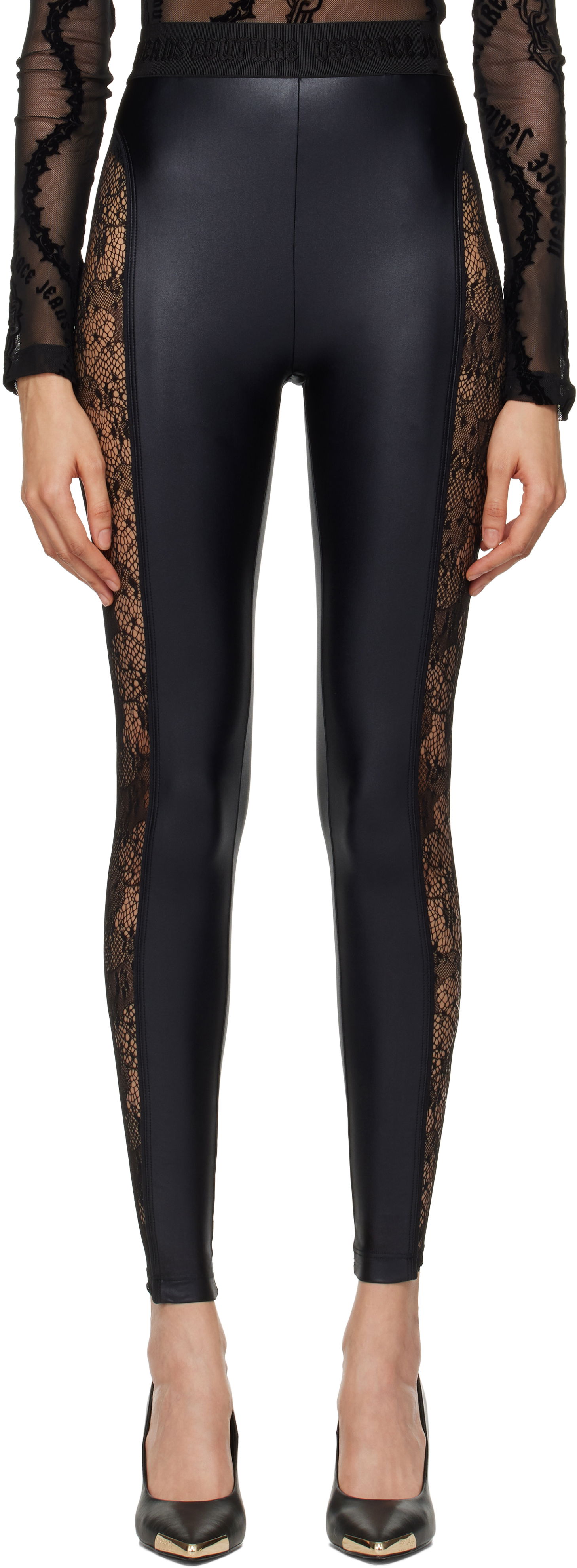 Клинове Versace Lace Leggings Черно | E77HAC103_EJ0079, 0
