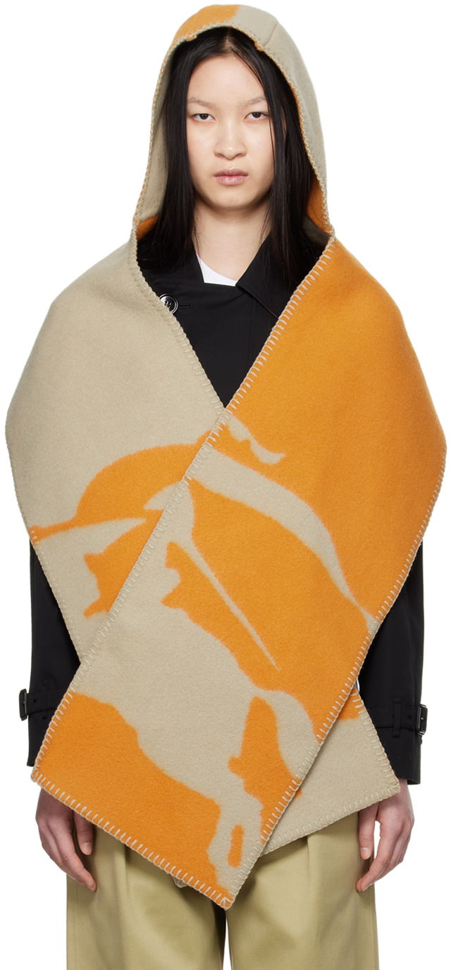 Beige & Orange EKD Wool Hooded Scarf