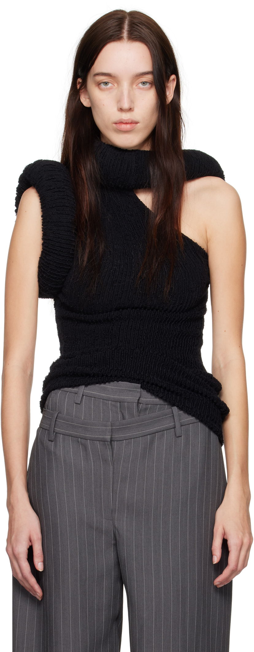 Тениска Acne Studios Knit One Shoulder Top Черно | A60527-