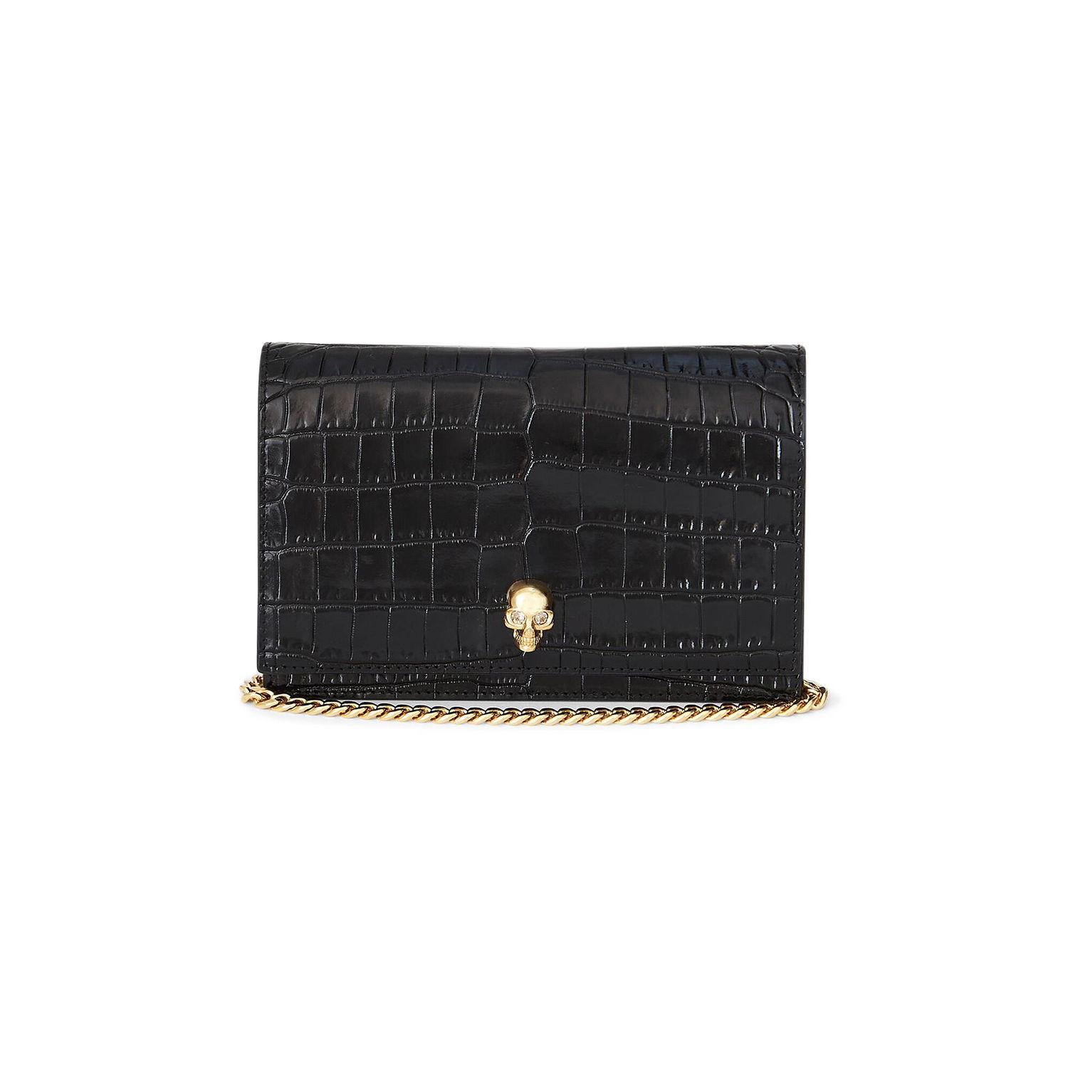 Портфейл Alexander McQueen Alexander McQueen Small Skull Croc-Embossed Leather Chain Wallet Черно | 6130881HB0G1001, 1