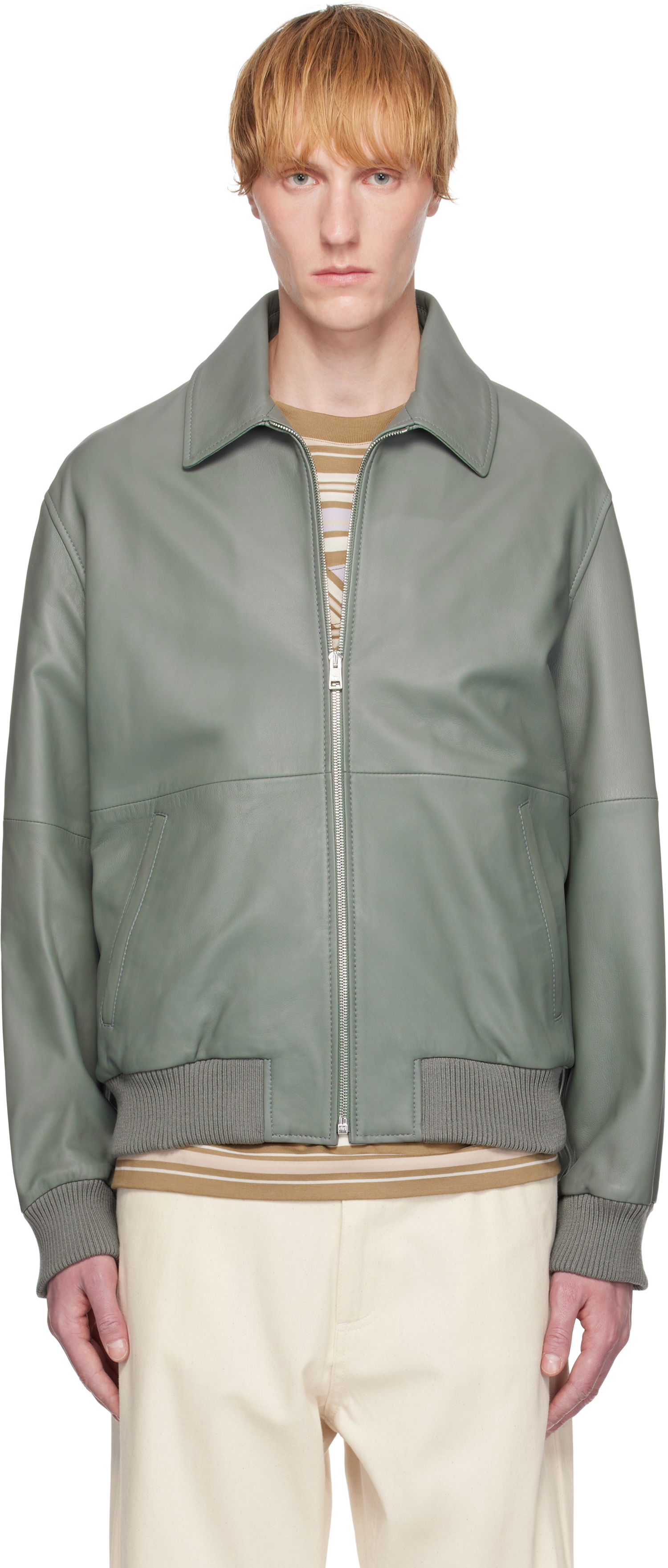 Яке бомбър MAISON KITSUNÉ Maison Kitsuné Leather Bomber Jacket Зелено | OM02129LR0019, 0