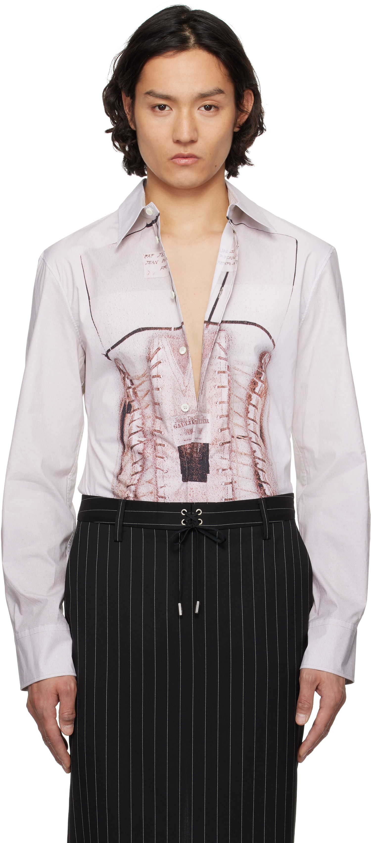 Риза Jean Paul Gaultier Jean Paul Gaultier Trompe-L'Œil Corset Print Shirt Бяло | 25/34-F-CH096-C071-260100, 0