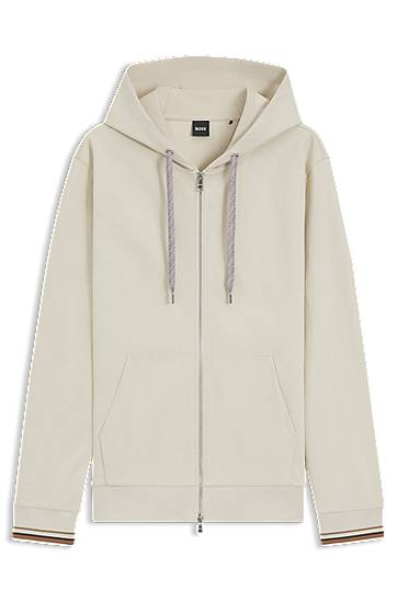 Суитчър BOSS Zip-Up Hoodie with Patterned Drawcords Бежово | 50543427