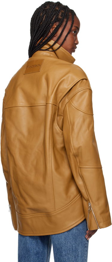 Яке JW Anderson JW Anderson Curved Hem High Neck Leather Jacket Кафяво | LJ0046-LT0117, 2