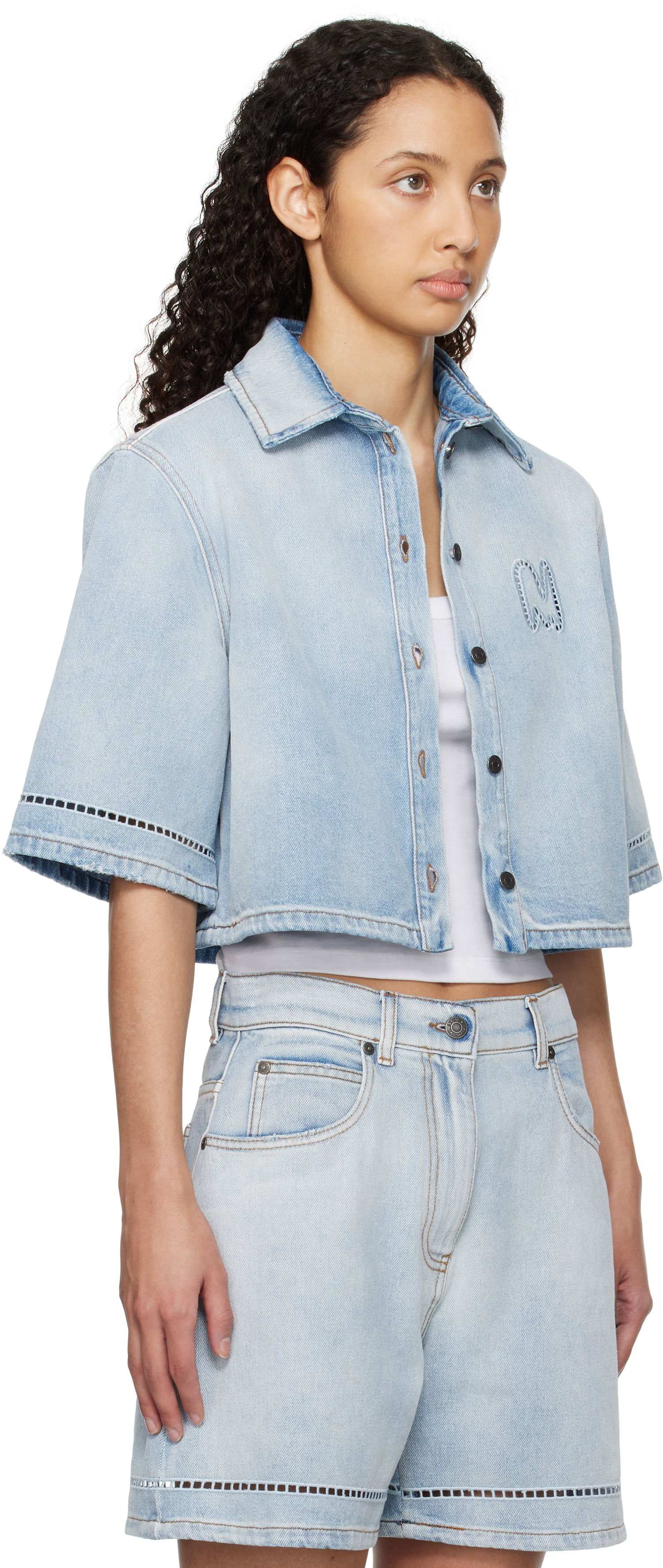 Риза MSGM MSGM Cropped Denim Shirt Синьо | 3841MDE232X 257271, 1