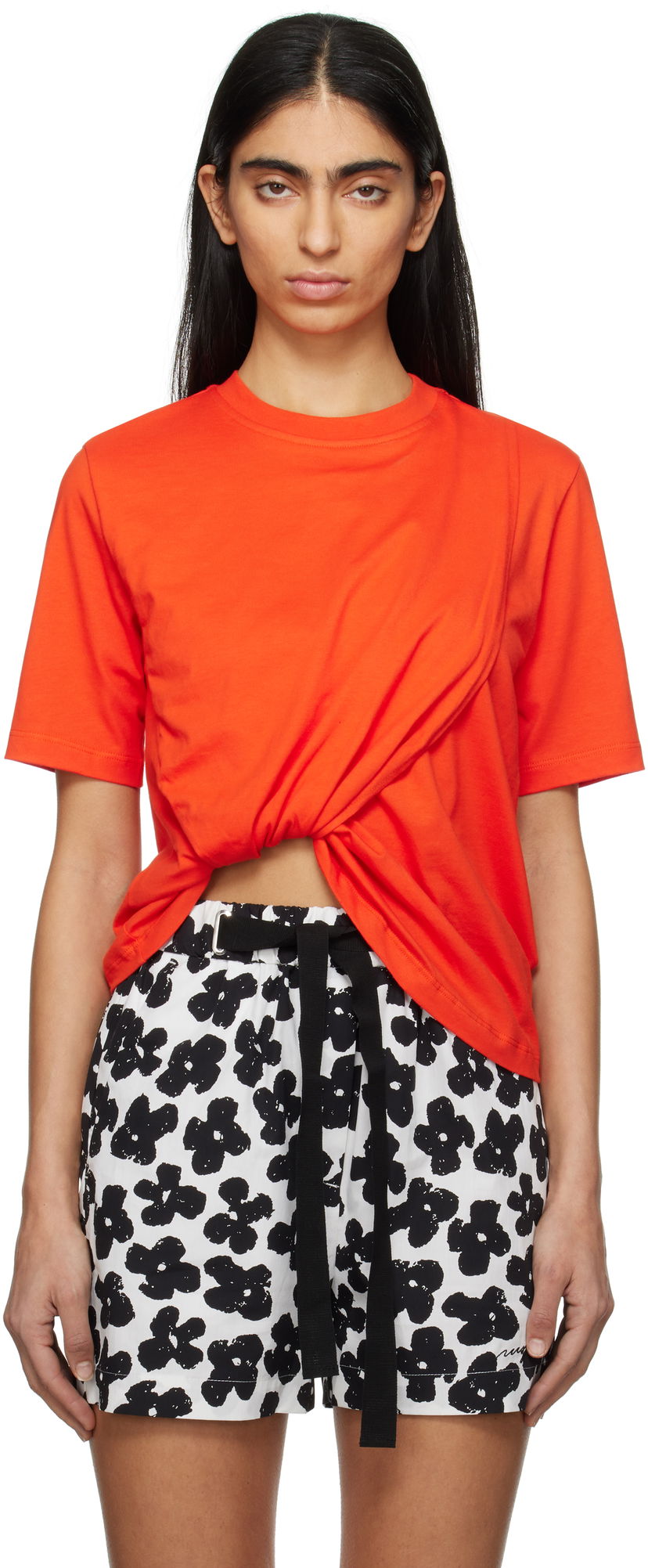 Тениска MSGM Gathered T-Shirt Оранжево
 | 3841MDM114 257002