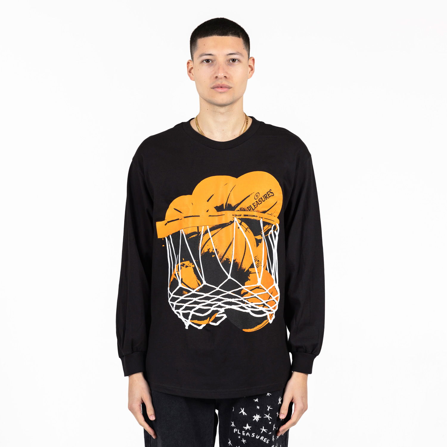 Тениска Pleasures Hoops Long-Sleeve Tee Black Черно | P23SP055-BLACK, 1