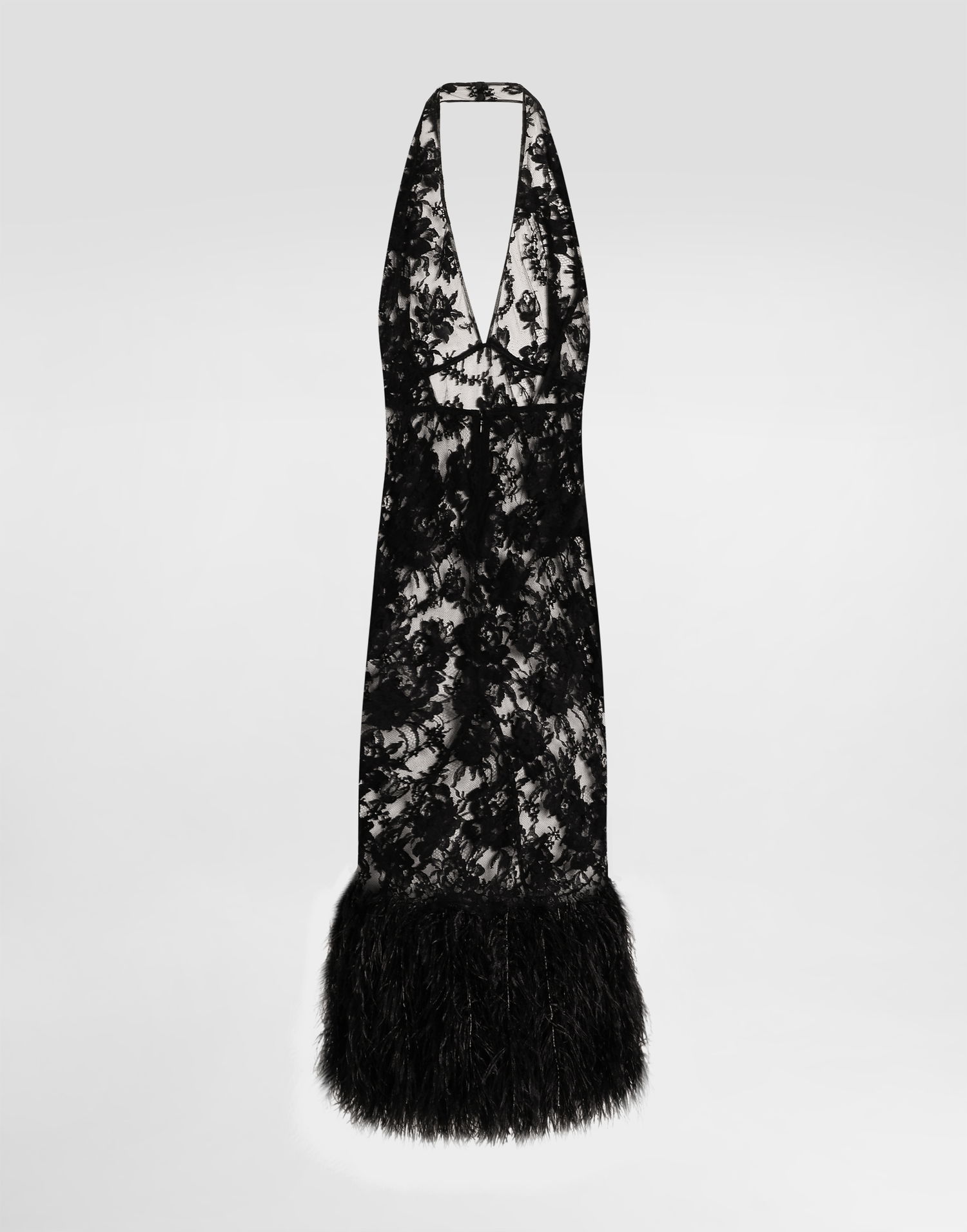 Pокля Dolce & Gabbana Dolce & Gabbana Chantilly Lace Halter Dress with Feather Trim Черно | F60DFZHLMQJN0000, 0