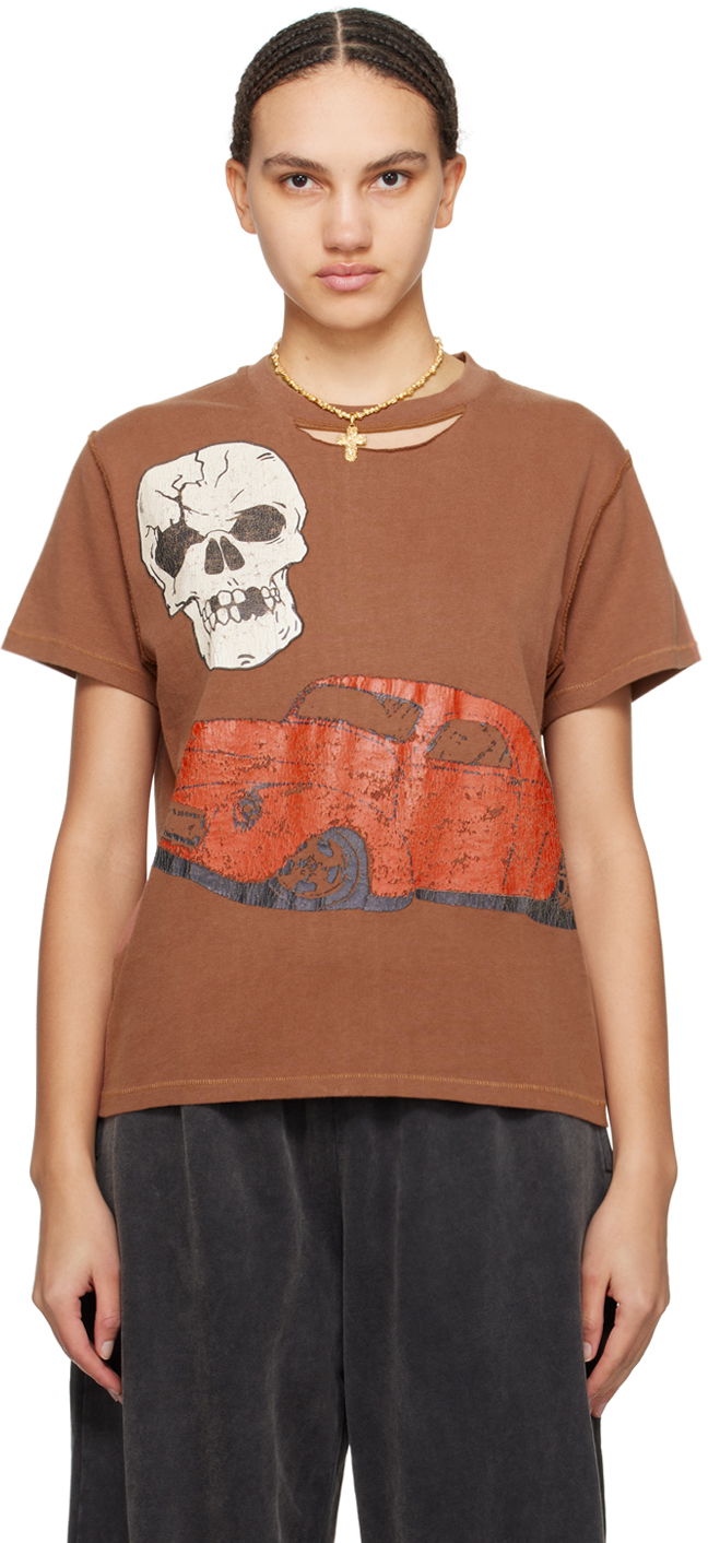 Тениска ERL ERL Skull & Car Graphic T-Shirt Кафяво | ERL08T005