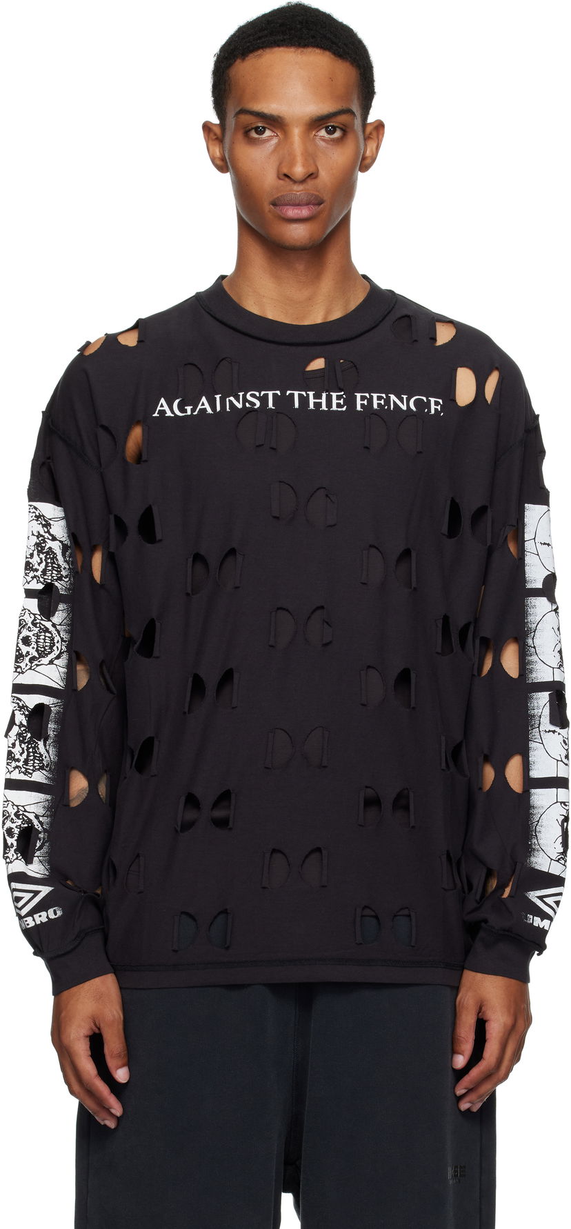 Тениска Umbro Against The Fence Distressed Long Sleeve T-shirt Черно | UBMW0290JY82