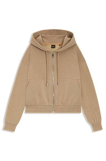 Суитчър BOSS Oversized-fit zip-up hoodie with logo embroidery Бежово | 50547813