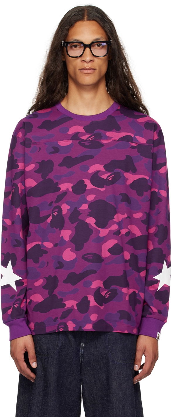 Тениска BAPE BAPE Purple Color Camo Long Sleeve T-Shirt Лилаво | 001LTK301007M, 0