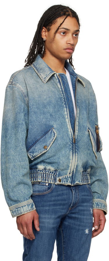Яке бомбър Dolce & Gabbana Dolce&Gabbana Tag Denim Bomber Jacket Синьо | G9BKNDG8ME5, 1