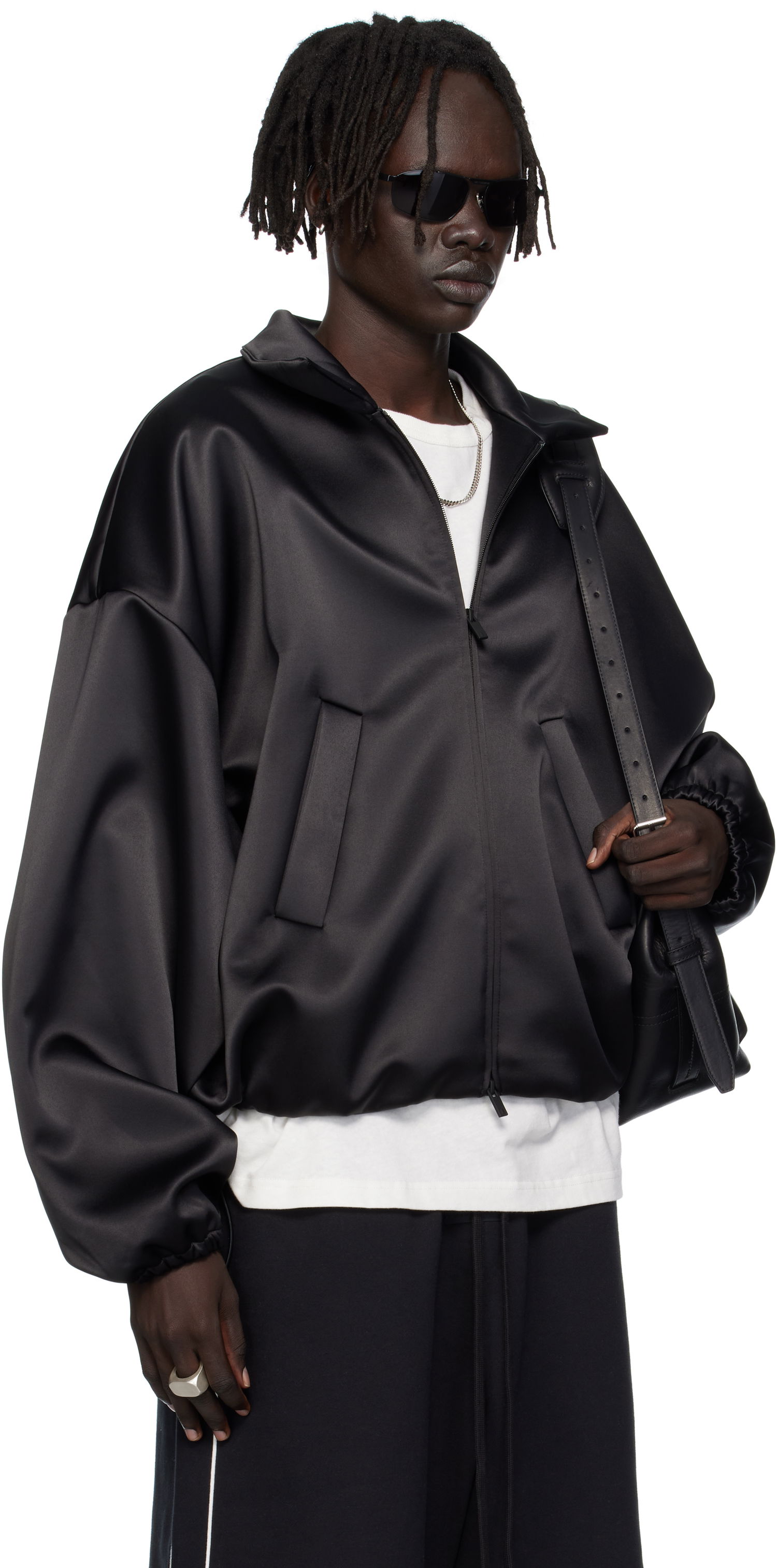 Яке бомбър Fear of God ESSENTIALS Bonded Satin Zip-Up Bomber Jacket Черно | 202SP258070F, 1