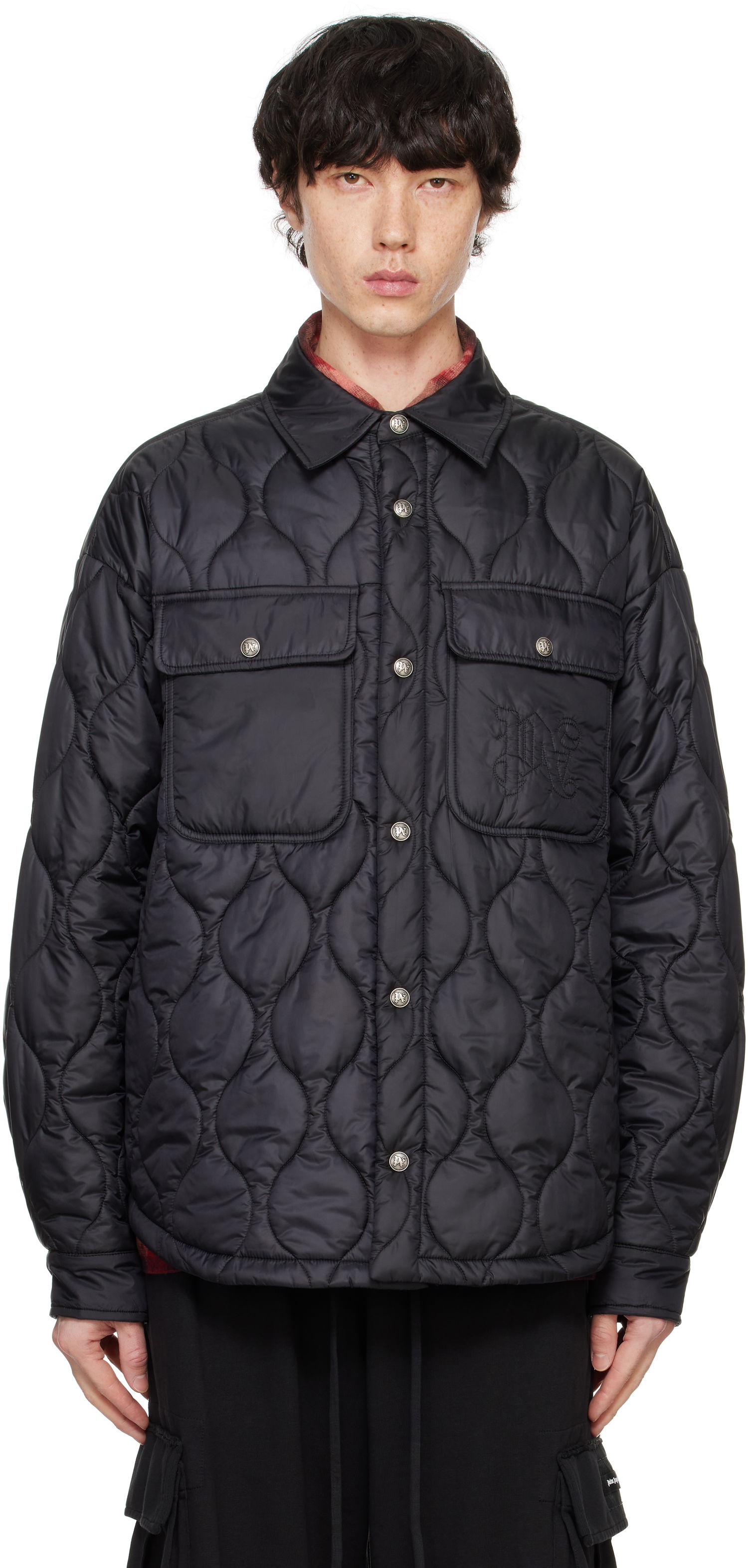 Пухо яке Palm Angels Classic Logo Quilted Overshirt Черно | PMED054F24FAB0011010, 0