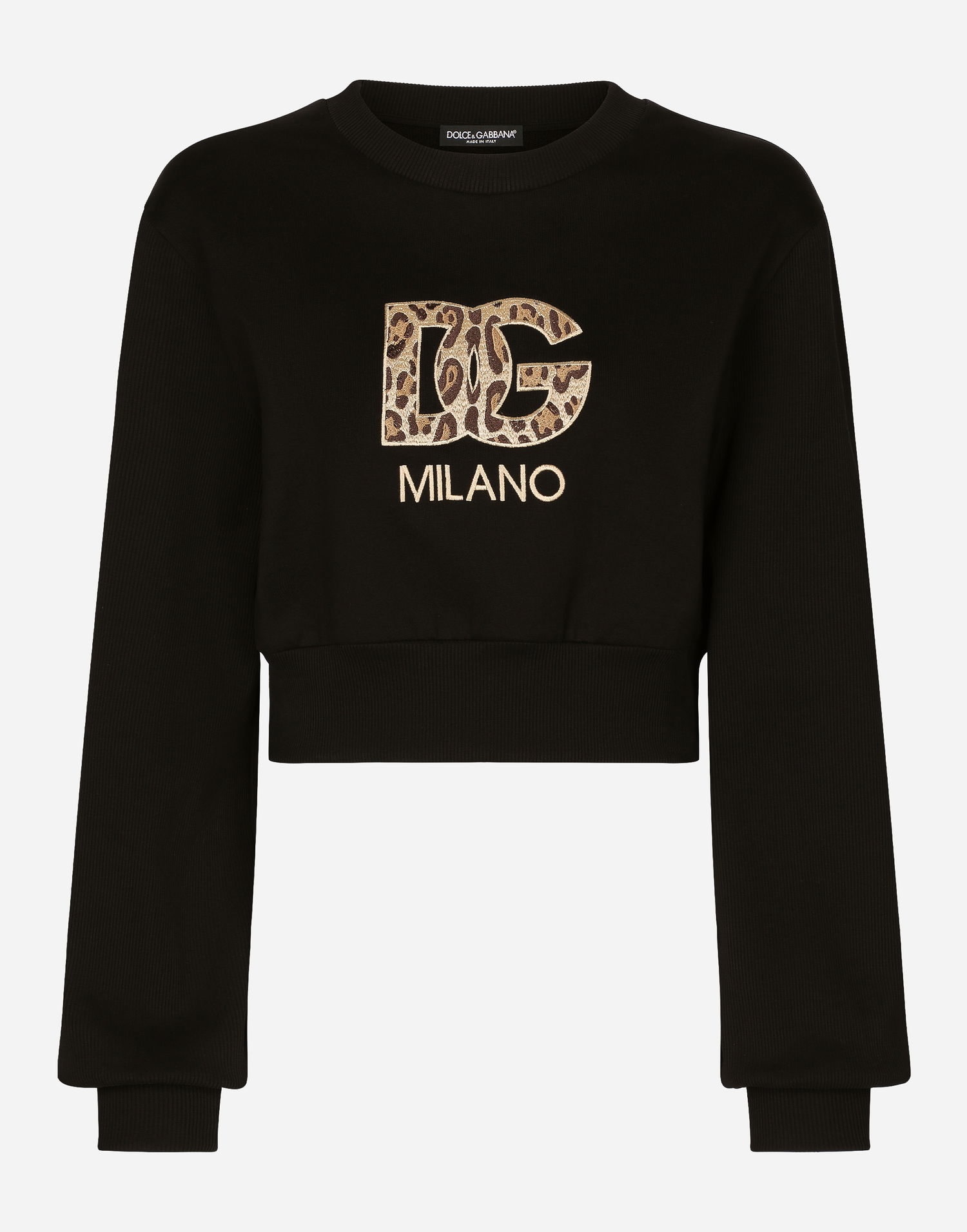 Суитчър Dolce & Gabbana Cropped Jersey Sweatshirt With Embroidered Dg Patch - Woman T-shirts And Sweatshirts Black Cotton 3 Черно | F9R31ZGDBZYN0000, 0