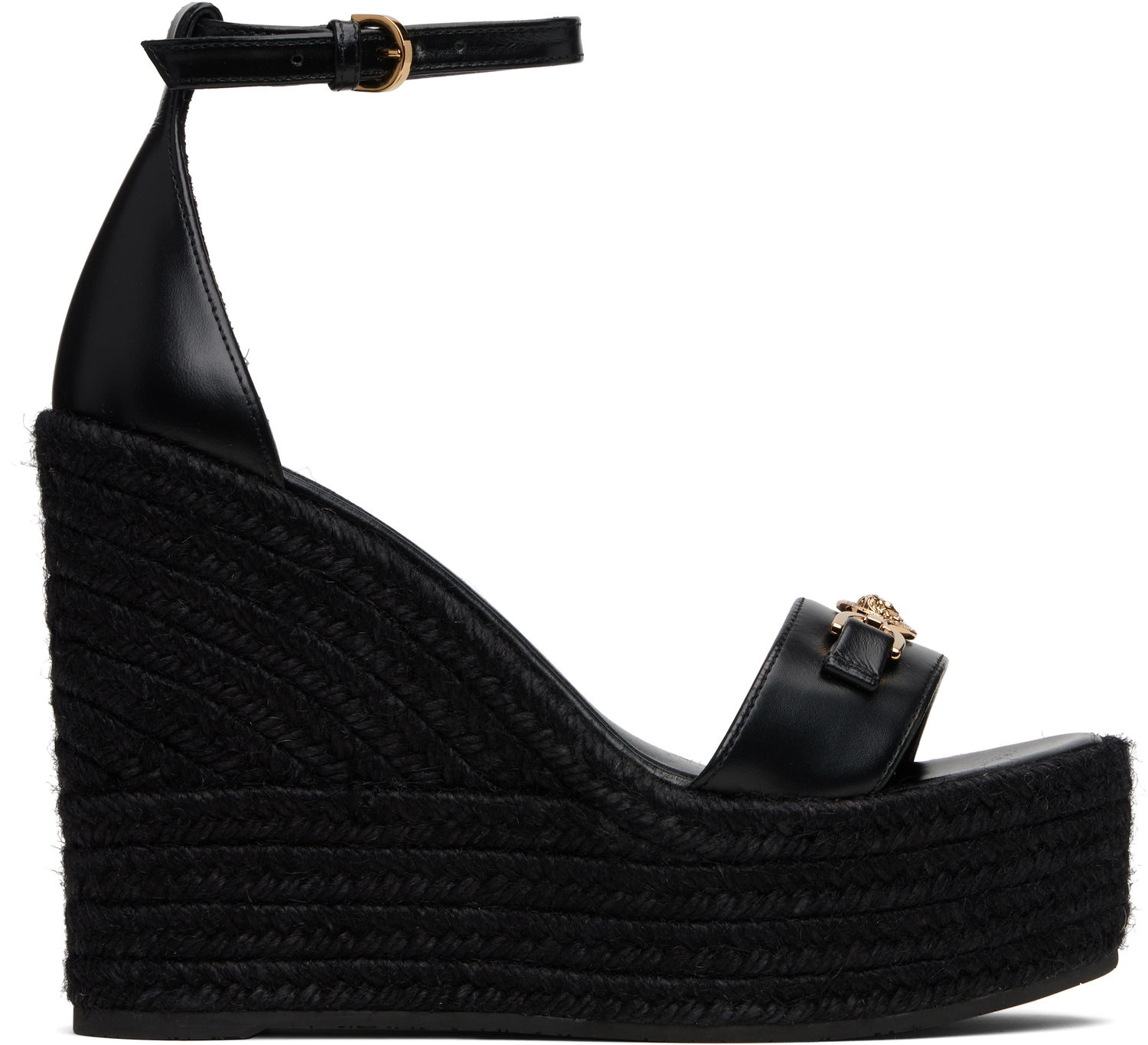 Кецове и обувки Versace Medusa '95 Leather Wedge Sandals Черно | 1014100_DVT2P, 0