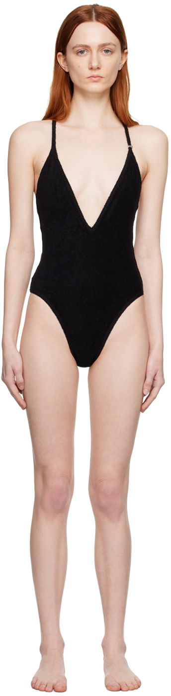 Бански The Attico Attico V-Neck One-Piece Swimsuit Черно | 233WBB71 C066, 0