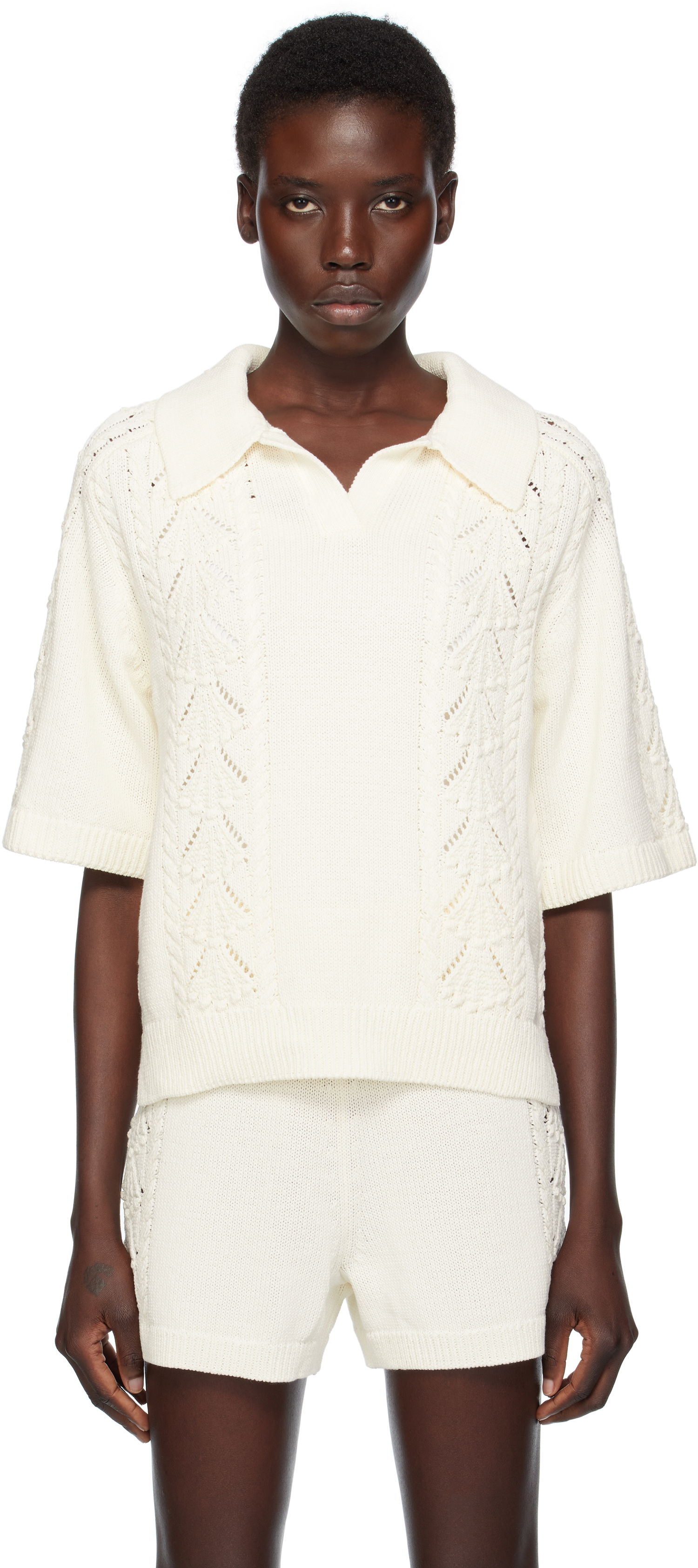 Поло тениска Loulou de Saison Loulou de Saison Kina Knit Polo Shirt Бяло | KINA, 0