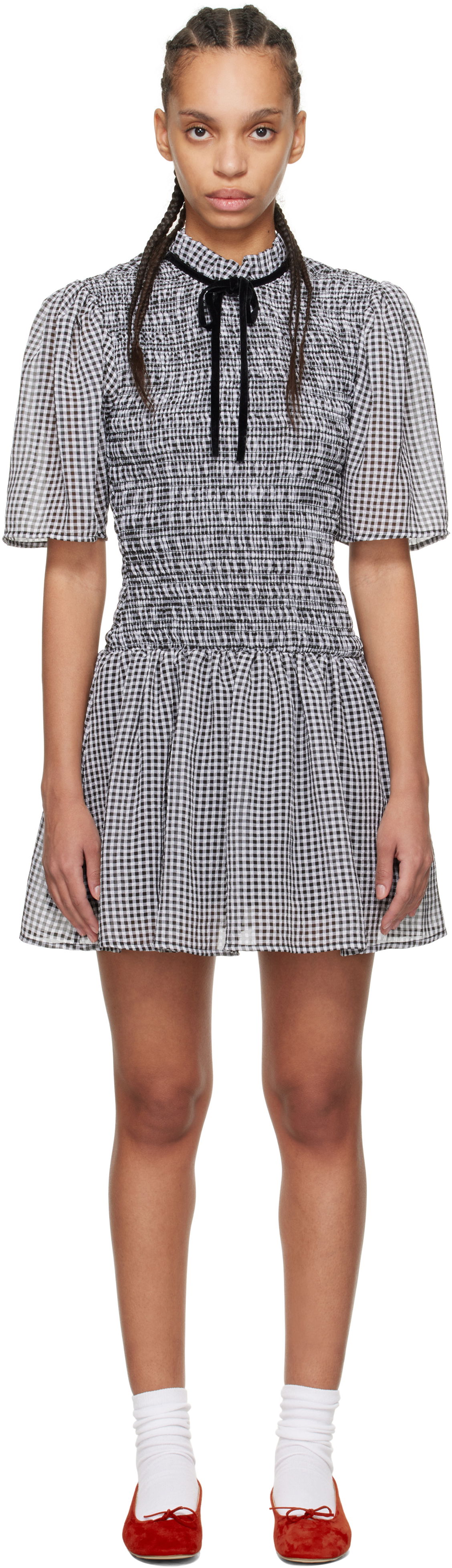 Pокля GANNI GANNI Sheer Check Smock Mini Dress Черно | W0034, 0