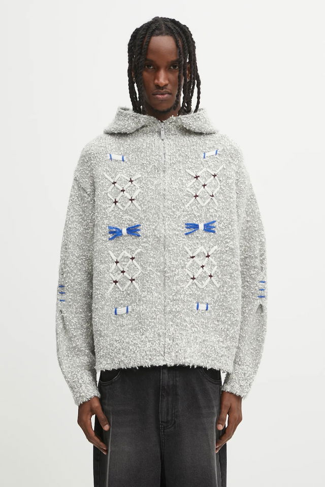 KNIT Textured Full-Zip Cardigan with Embroidered Details