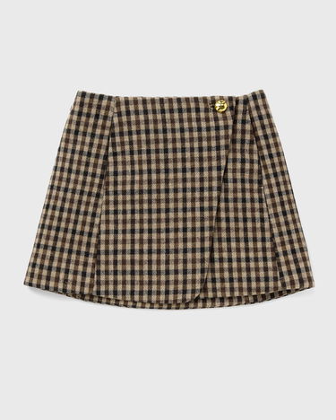 Пола GANNI Wool Blend Plaid Wrap Skirt Кафяво | W0655-979, 2