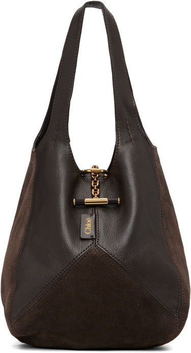 Голяма пазарска чанта CHLOÉ Small 'Chloé' Leather and Suede Balloon Tote Кафяво | CH25WS644Q51, 0