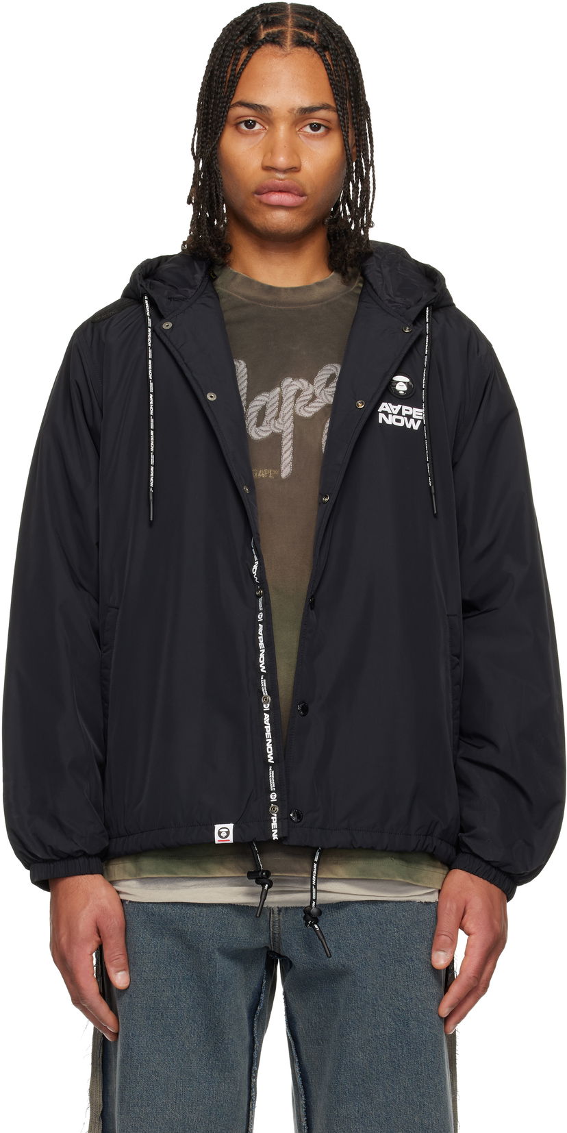 Ветровка AAPE by A Bathing Ape 'AAPENOW' Moonface Hooded Coach Jacket Черно | AAPJKM7722XXPBKX