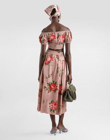 Съкратен топ Dolce & Gabbana Rose Bouquet-print Cotton Off-the-Shoulder Cropped Top with Front Ties Многоцветен | F7AV0THS5UTHF5ZN, 2