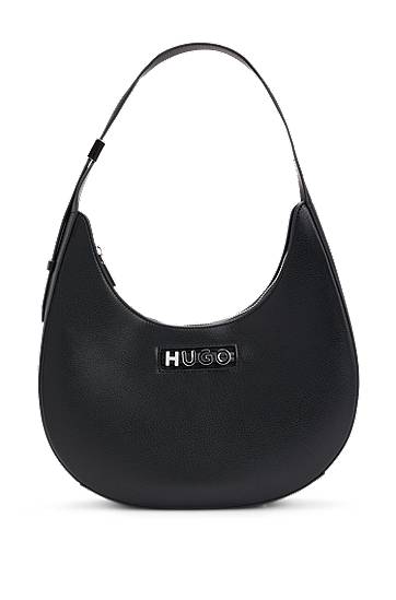 Чанта през рамо BOSS HUGO Faux-Leather Hobo Bag with Metallic Logo Черно | 50541808, 0